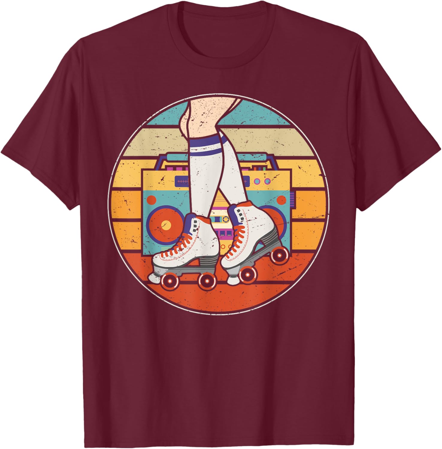 Roller Girl Skate Radio Skating Disco Retro 70s/80s T-Shirt - T-Shirt | Maroon