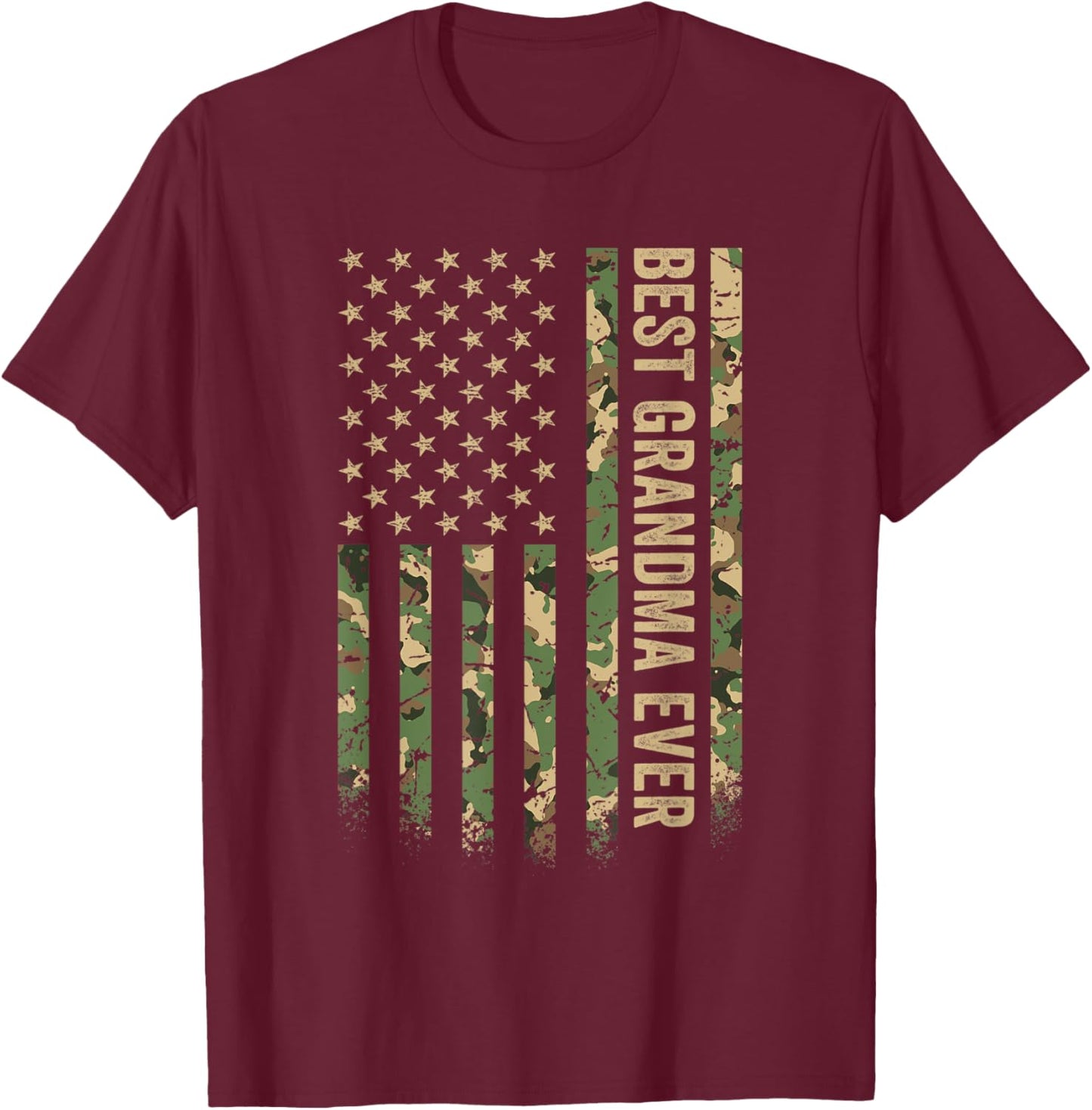 Best Grandma Ever American Flag Camo Veteran Patriotic Men T-Shirt - T-Shirt | Maroon