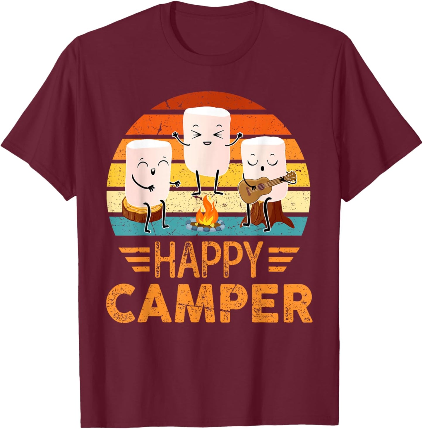 Funny Happy Marshmallow Camper Cute for Kids Women Men T-Shirt - T-Shirt | Maroon