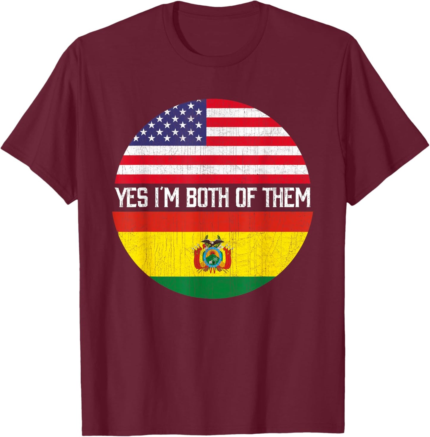 Half American Half Bolivian USA Flag Family Heritage Kids Men T-Shirt - T-Shirt | Maroon