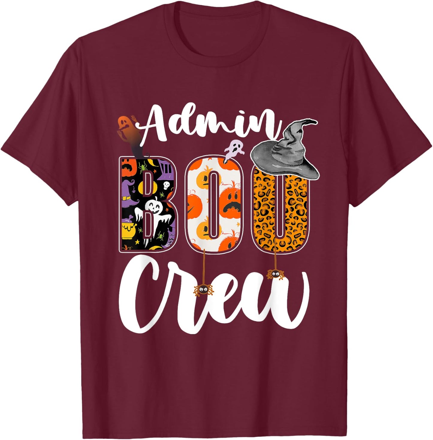 Admin Boo Crew Halloween Matching Administrator Funny T-Shirt - T-Shirt | Maroon