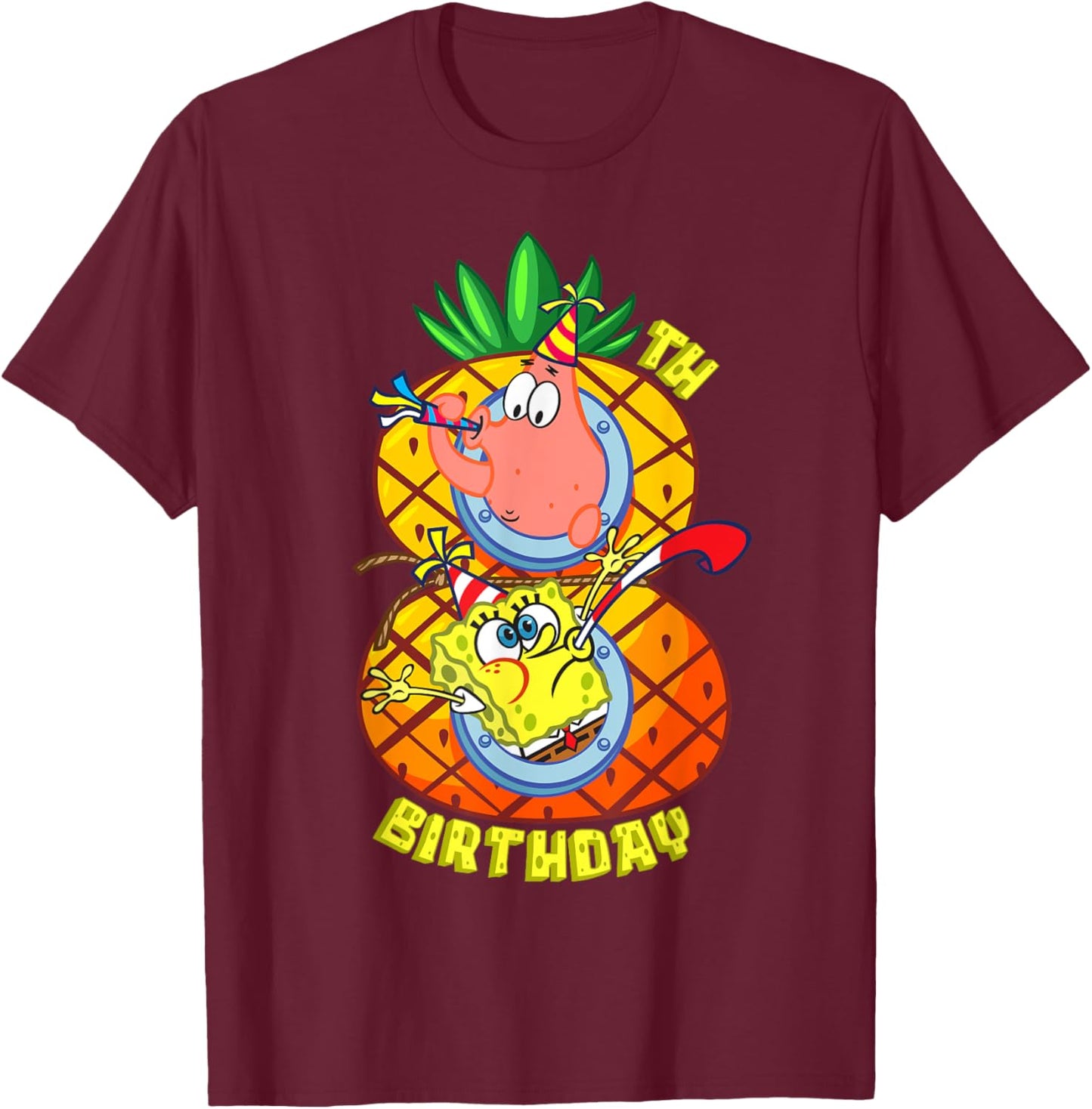 Mademark x SpongeBob SquarePants - SpongeBob Patrick 8th Birthday Pineapple Eighth Birthday Boy T-Shirt - T-Shirt | Maroon