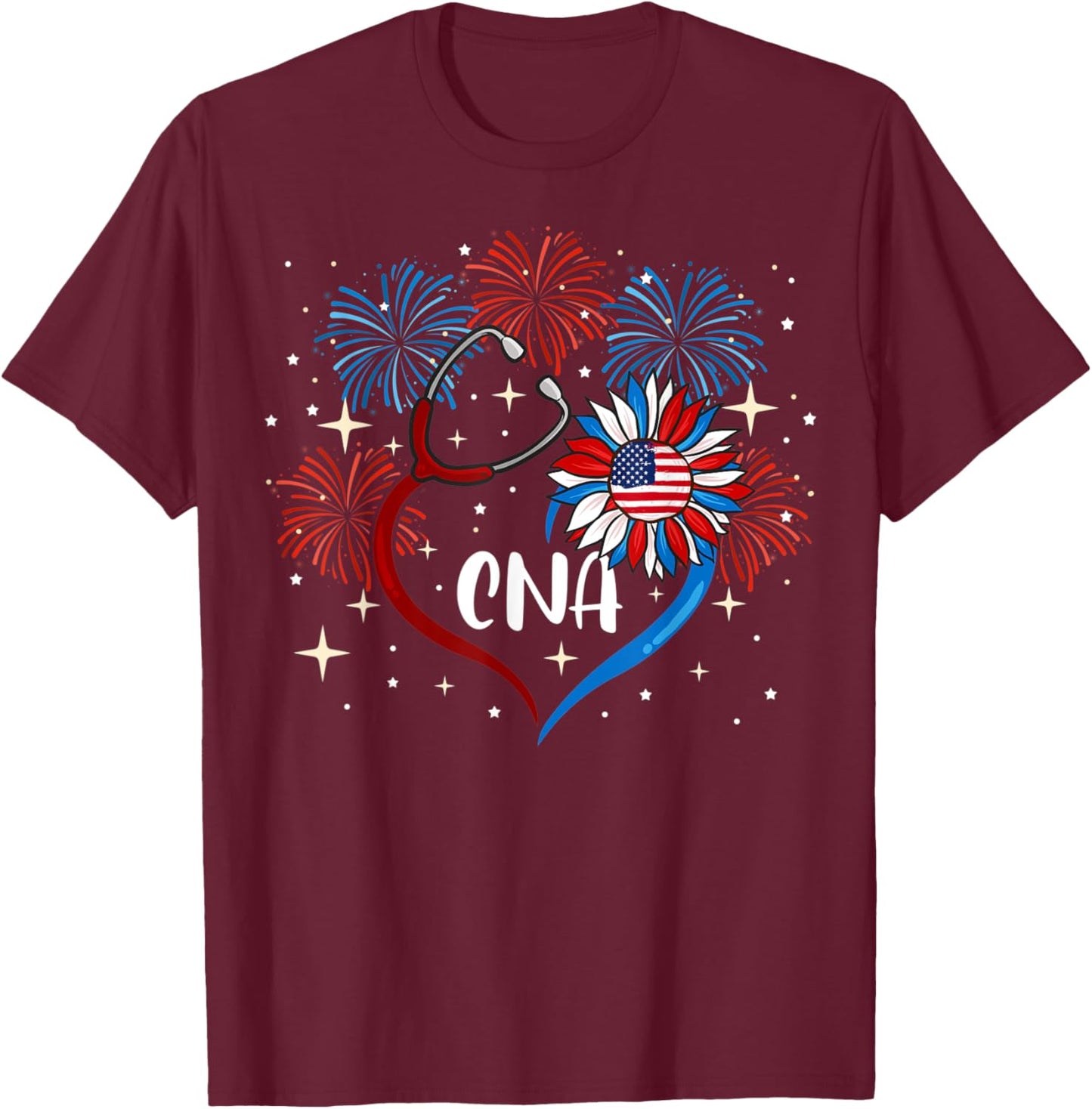 All American CNA Life American Flag Sunflower 4th Of July Kids Men T-Shirt - T-Shirt | Maroon