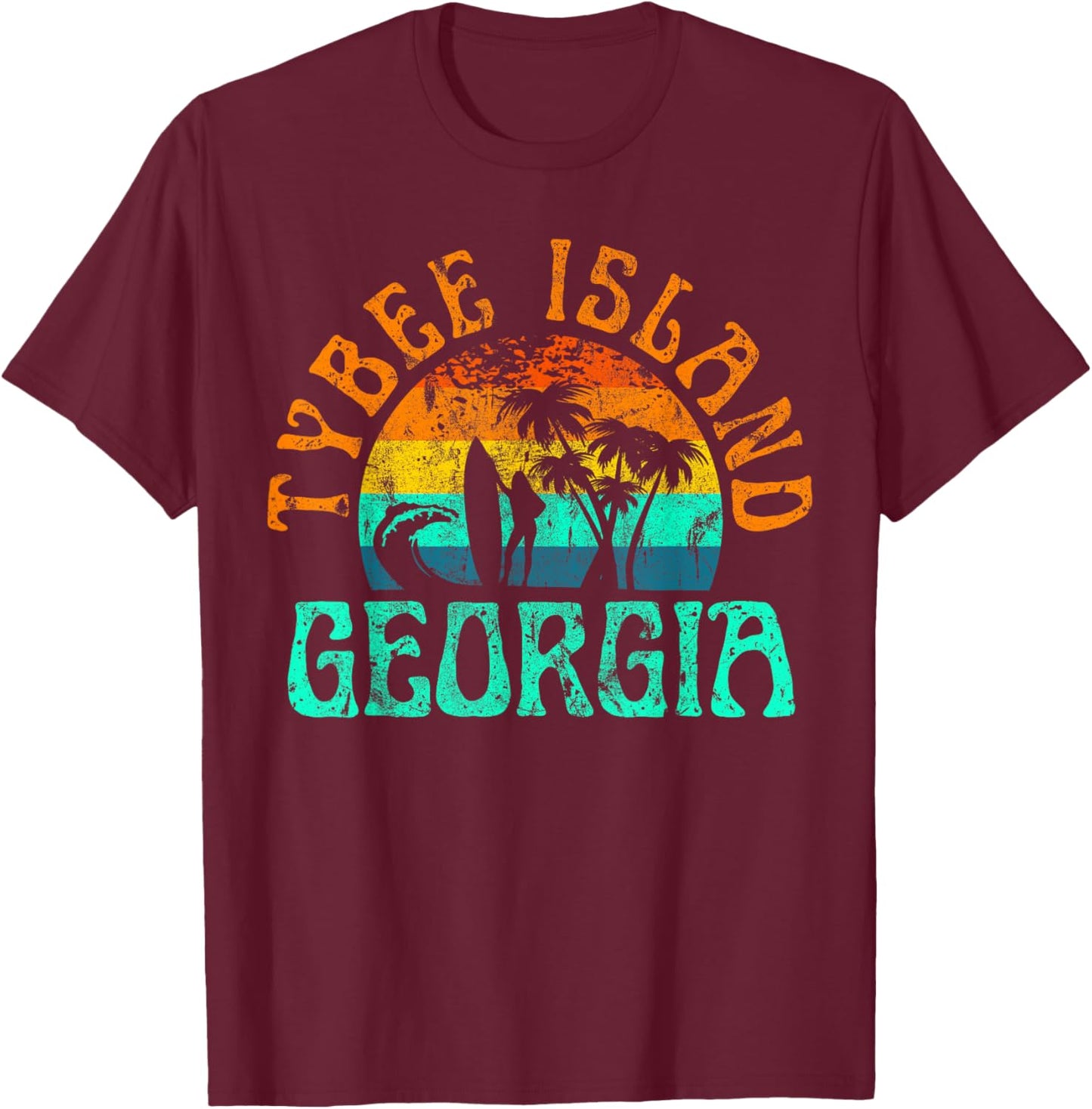 Tybee Island Georgia Surfing Beach Ocean Waves Surf Vintage Women Girls Kids T-Shirt - T-Shirt | Maroon