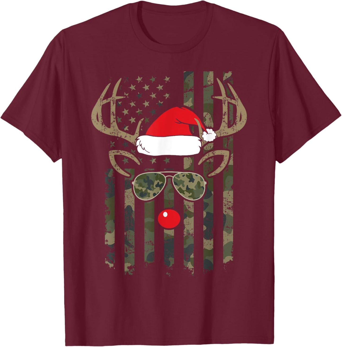 Whitetail Buck Bow Hunter Camo Funny Deer Hunting Christmas T-Shirt - T-Shirt | Maroon