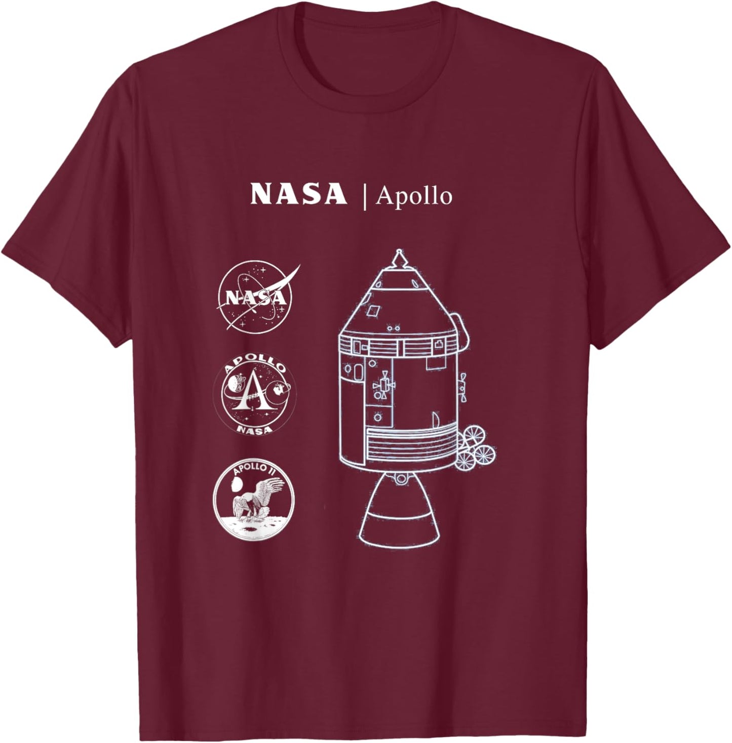 NASA Apollo Spaceship - Magic Blue Diagram - Retun to Moon T-Shirt - T-Shirt | Maroon