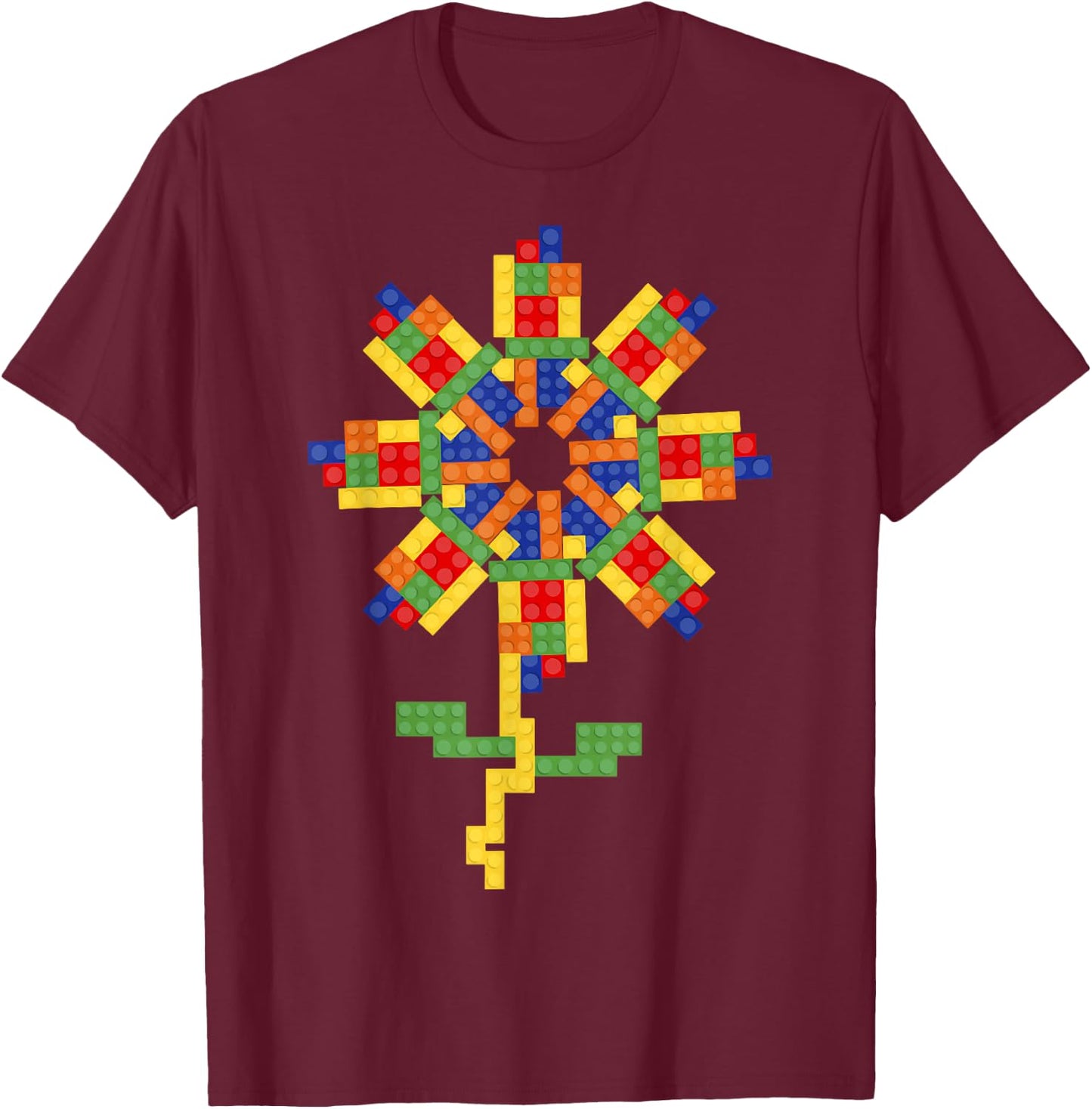 Master Builder Building Blocks Brick Flower T-Shirt - T-Shirt | Maroon