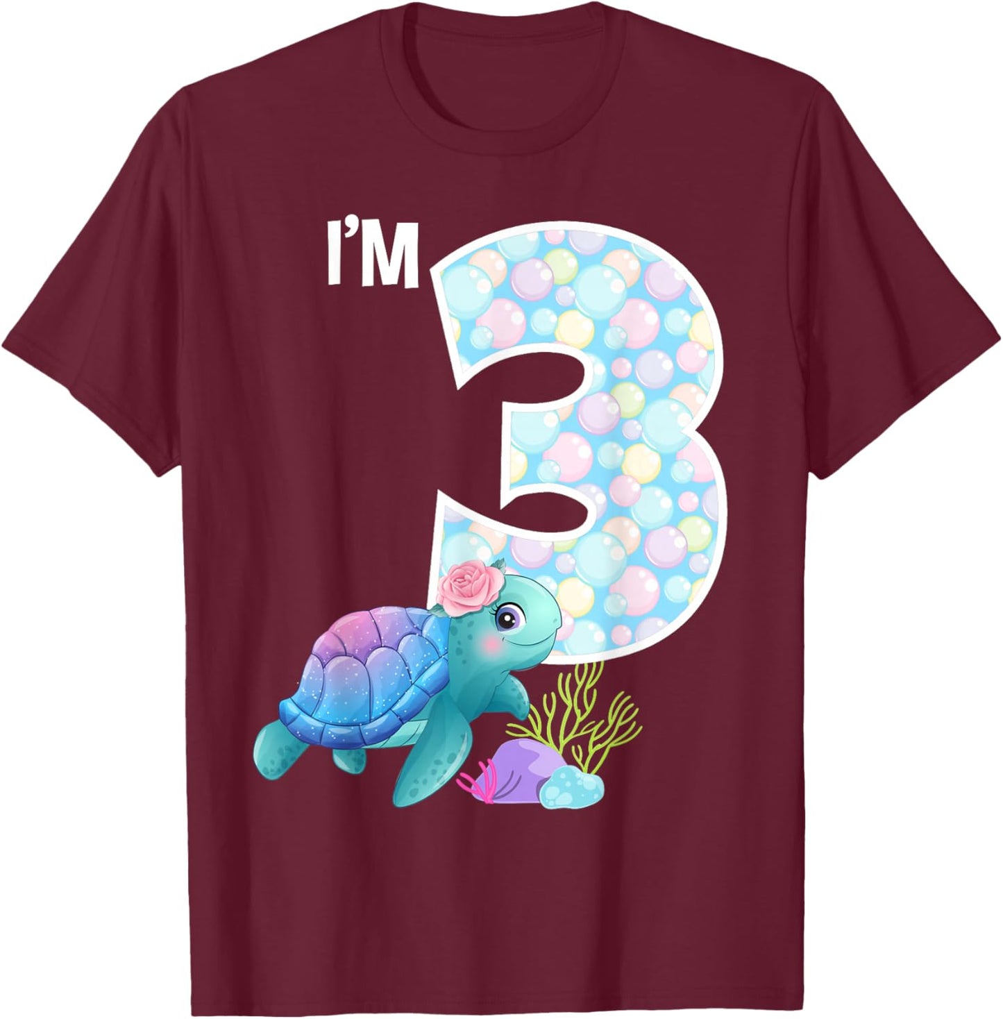 Sea Turtle Birthday I'm 3 Ocean Aquarium Theme 3rd Birthday T-Shirt - T-Shirt | Maroon