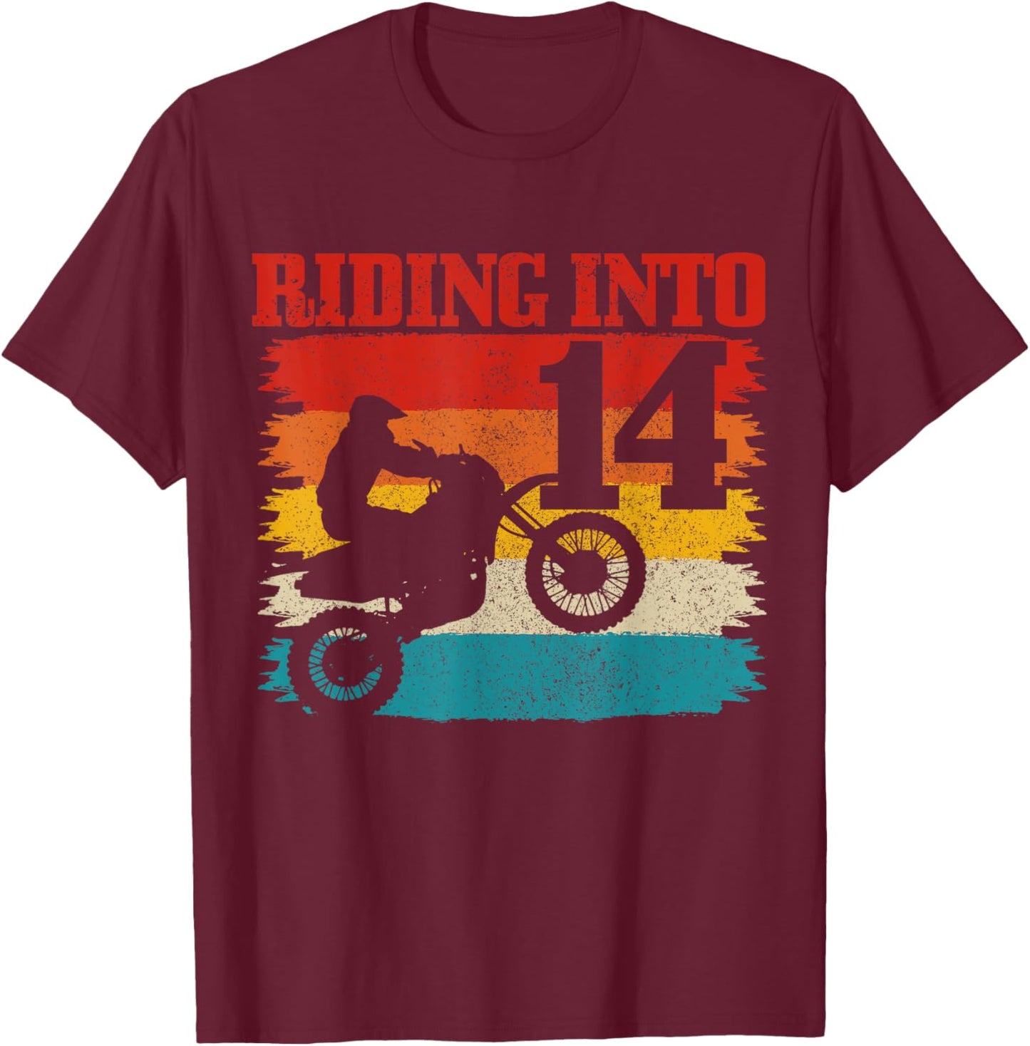 Riding Into 14 Motocross 14th Birthday Dirt Bike Enduro T-Shirt - T-Shirt | Maroon