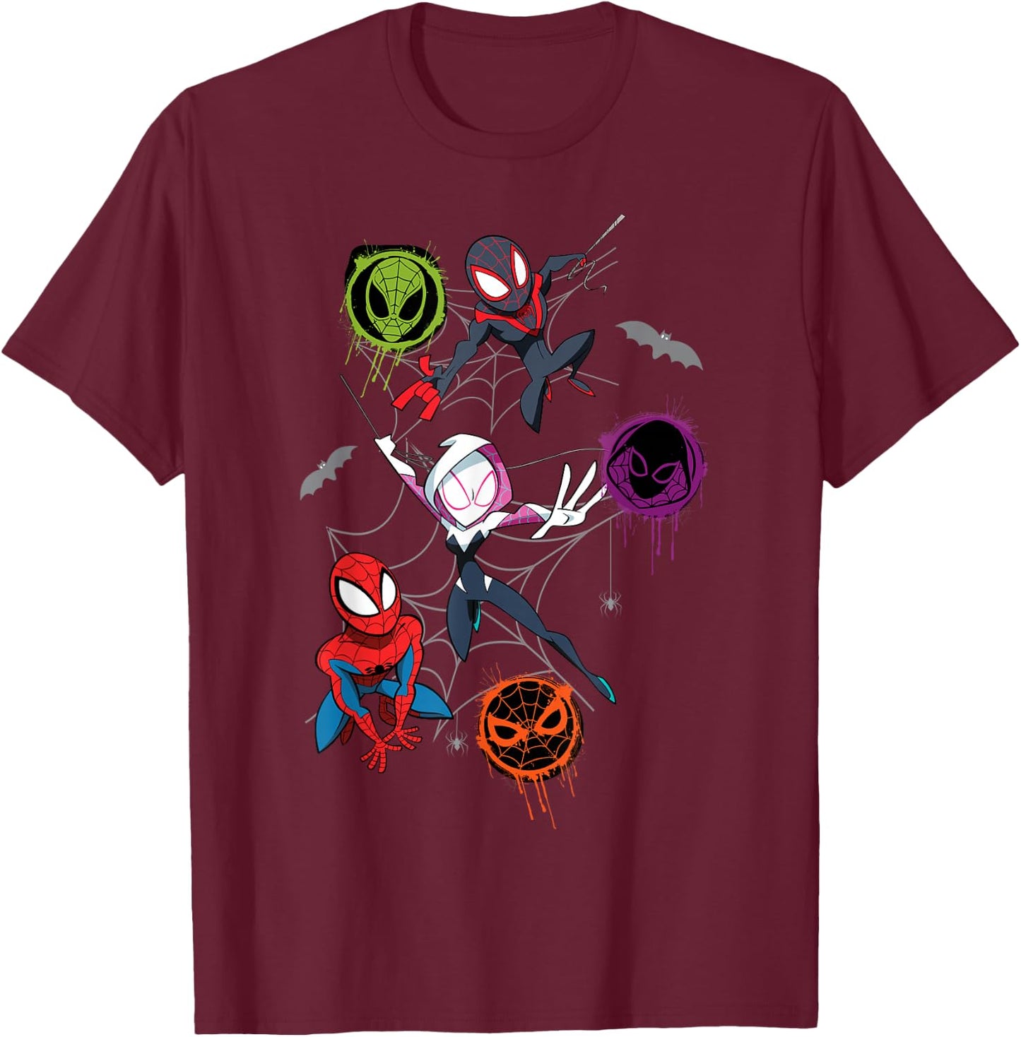 Marvel Spider-Man and Spider-Verse Pals Halloween Adventure Small T-Shirt - T-Shirt | Maroon