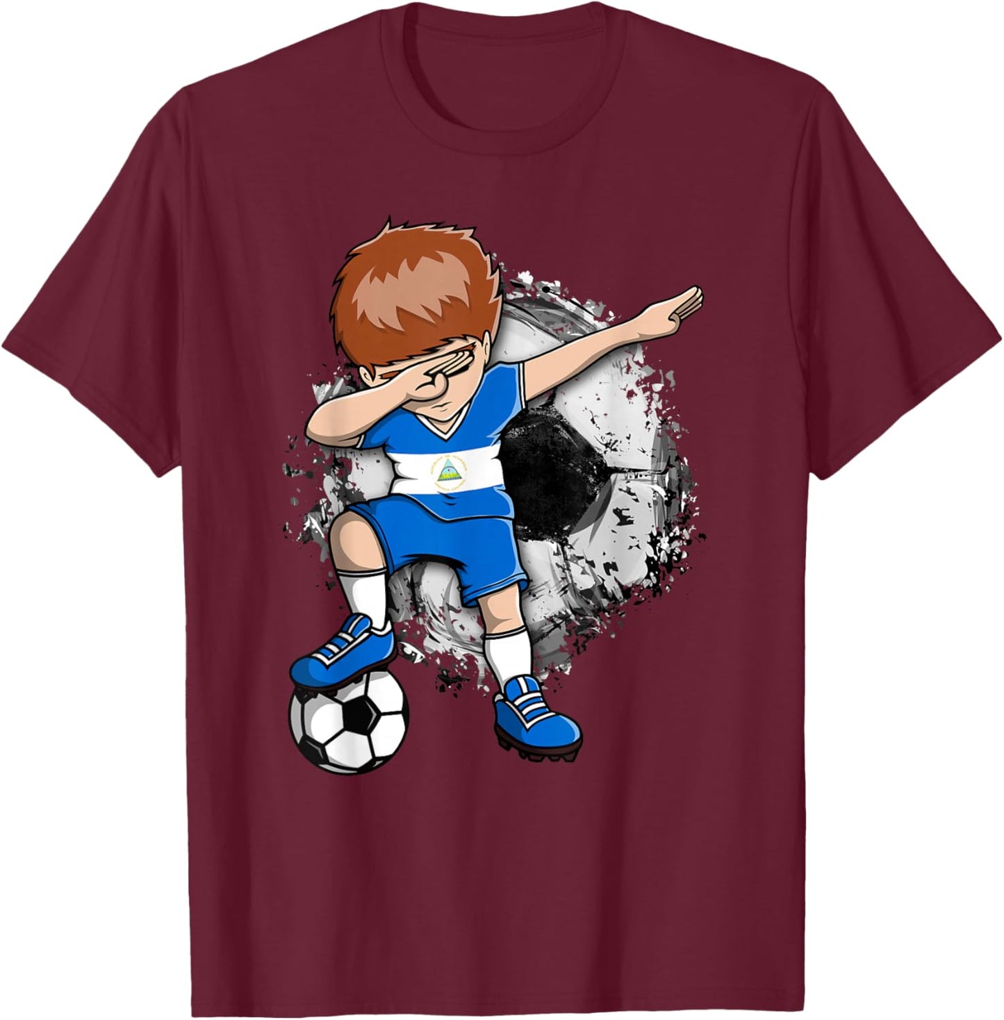 Dabbing Soccer Boy Nicaragua Jersey Nicaragua Football Fans T-Shirt - T-Shirt | Maroon