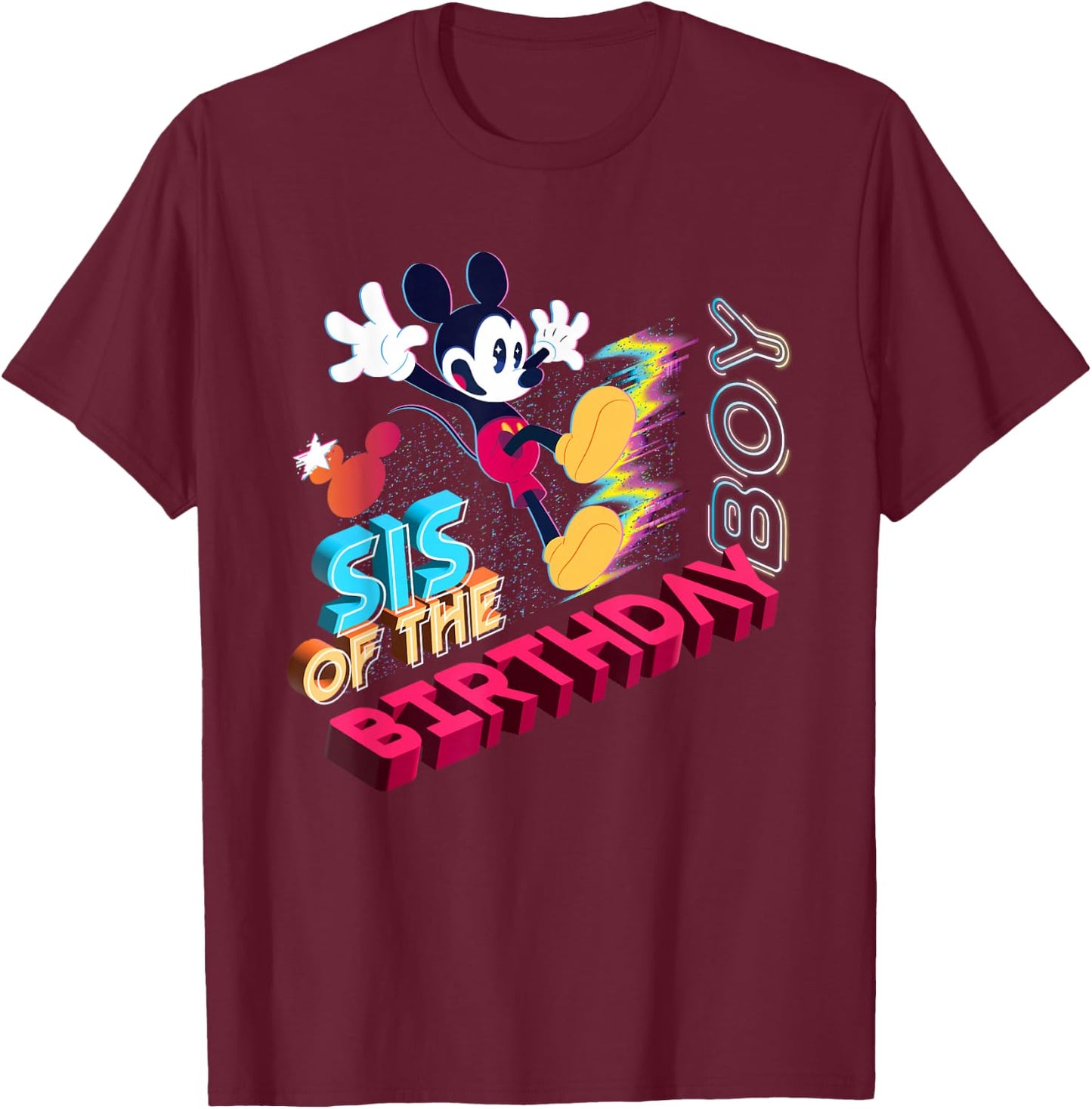 Disney Mickey Mouse Family Star Sis of The Birthday Boy T-Shirt - T-Shirt | Maroon