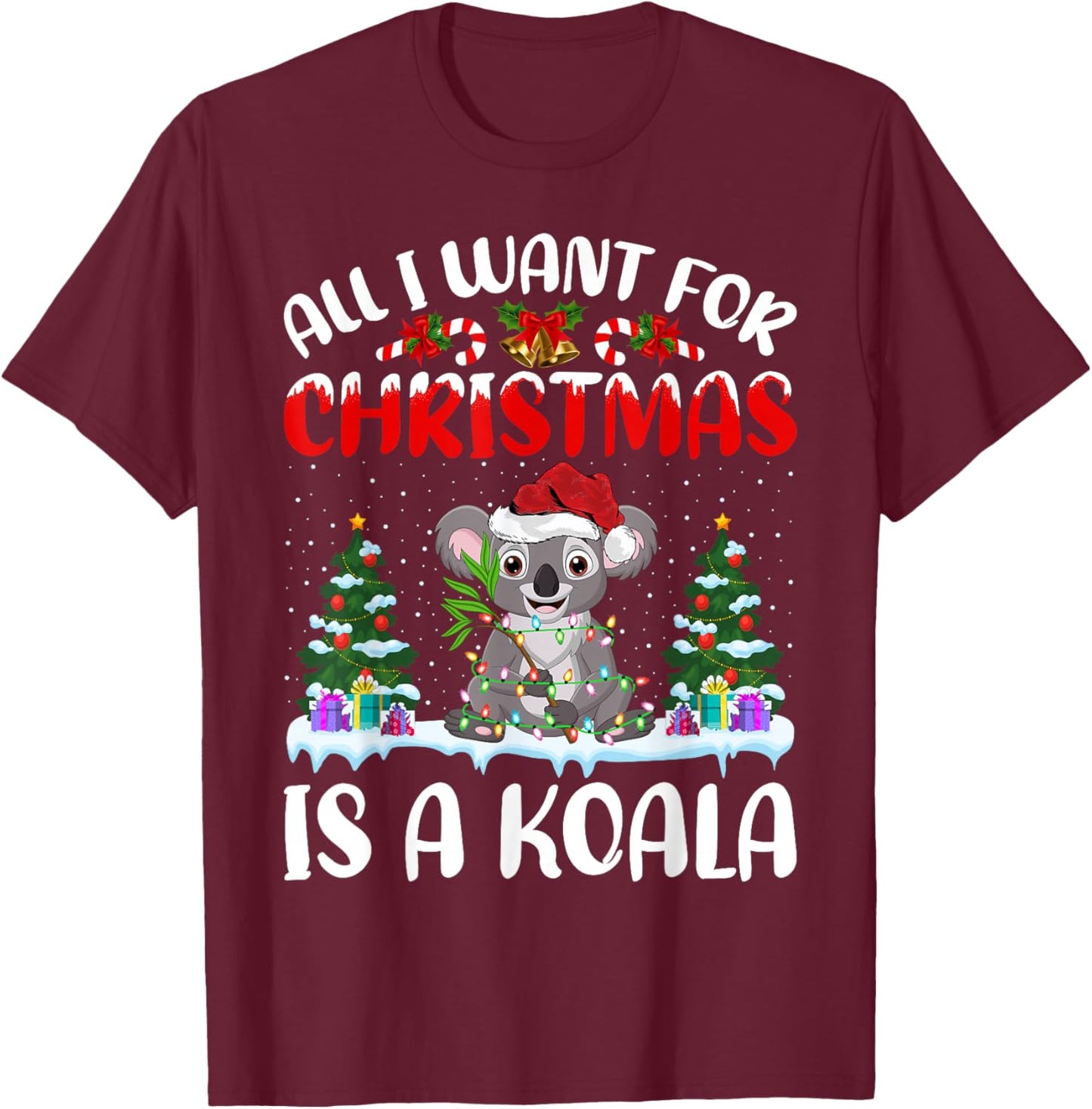 Funny Santa Hat All I Want For Christmas Is A Koala T-Shirt - T-Shirt | Maroon