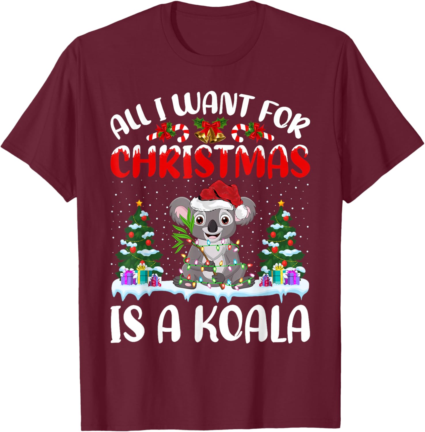 Funny Santa Hat All I Want For Christmas Is A Koala T-Shirt - T-Shirt | Maroon