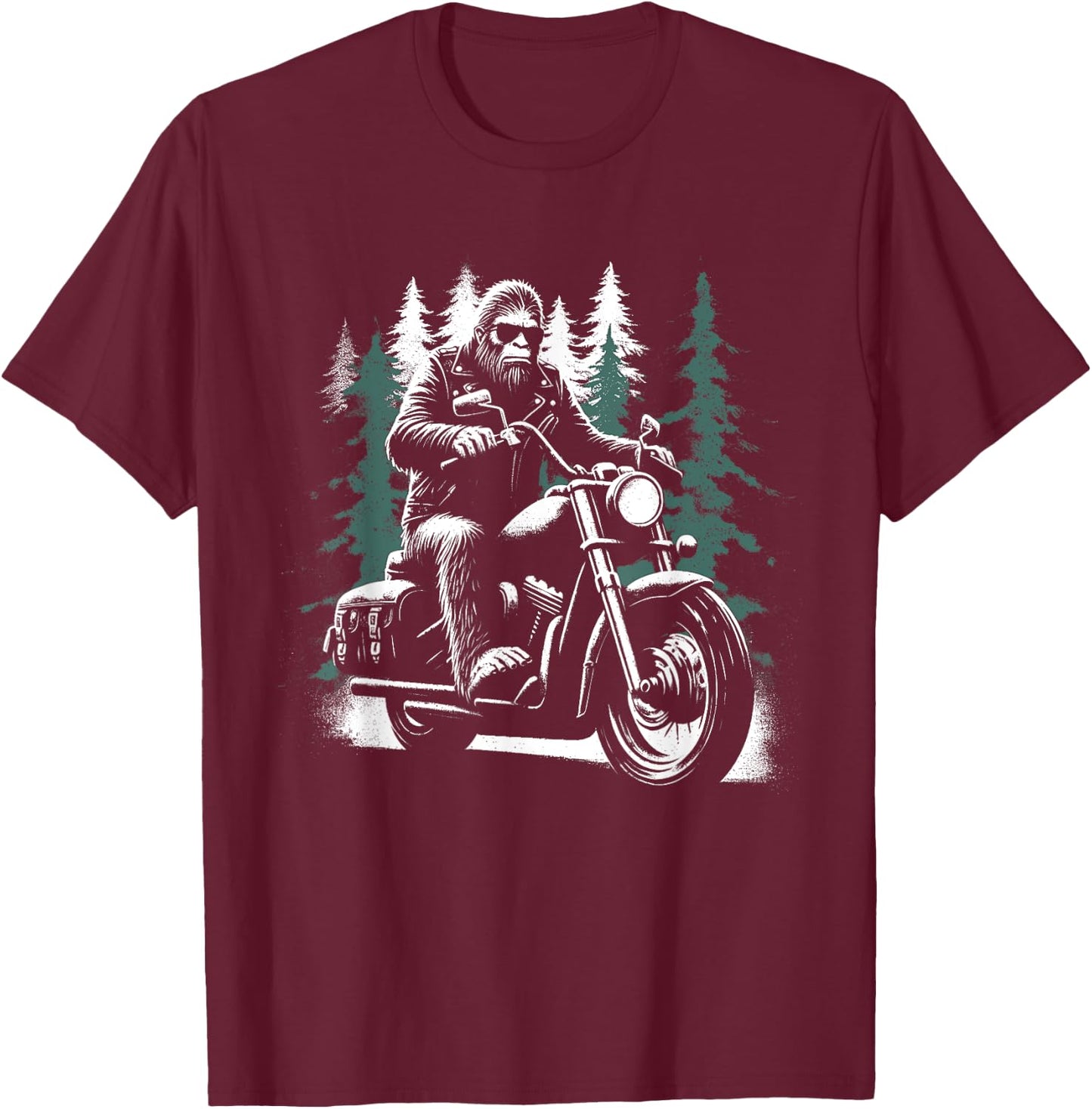 Bigfoot Motorcycle Biker - Funny Bigfoot Sasquatch Lover T-Shirt - T-Shirt | Maroon