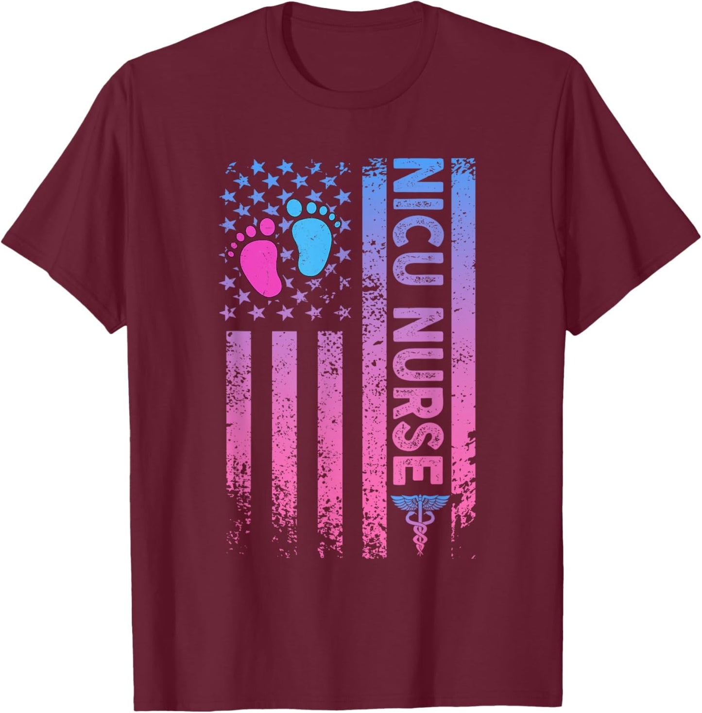 American Flag Neonatal Nursing Student Patriotic Nicu Nurse Women Men T-Shirt - T-Shirt | Maroon