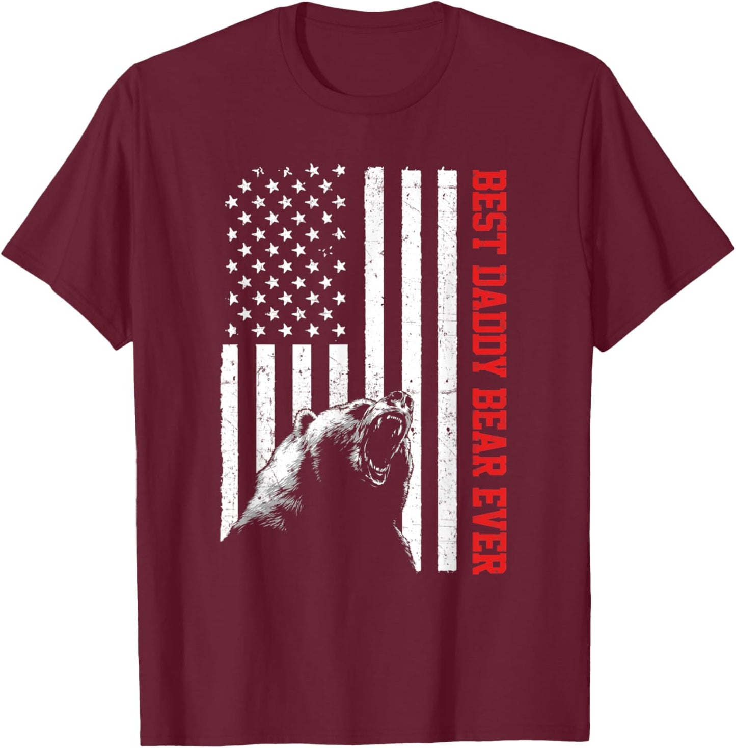 Best Daddy Bear Ever USA American Flag Father's Day Kids Men T-Shirt - T-Shirt | Maroon