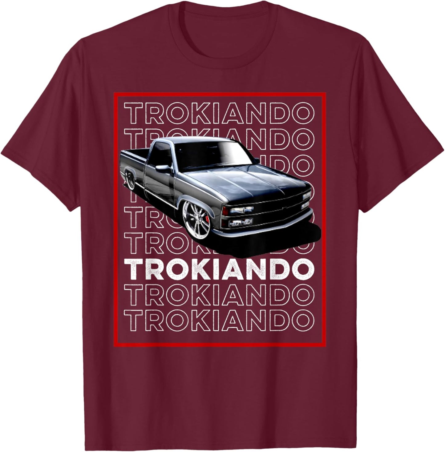 Trokiando 1990s OBS slammed low truck on big wheels art T-Shirt - T-Shirt | Maroon
