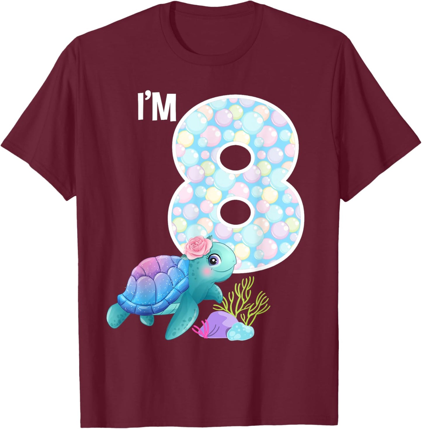 Sea Turtle Birthday I'm 8 Ocean Aquarium Theme 8th Birthday T-Shirt - T-Shirt | Maroon