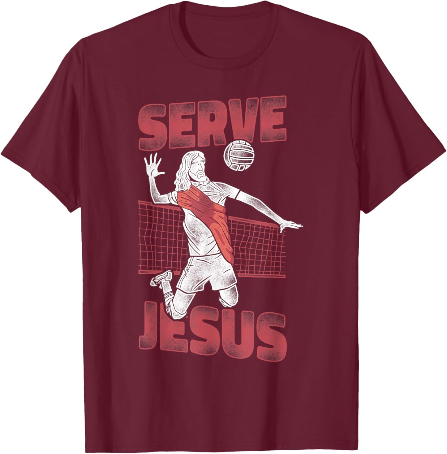 Volleyball Player Team Jesus Vintage Serve Jesus T-Shirt - T-Shirt | Maroon
