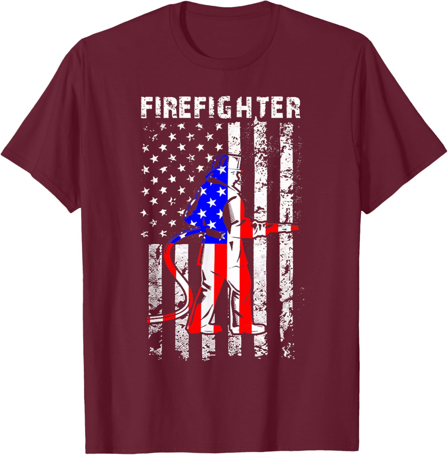 Firefighter American Flag Patriotic Firefighter Gifts Women Men T-Shirt - T-Shirt | Maroon