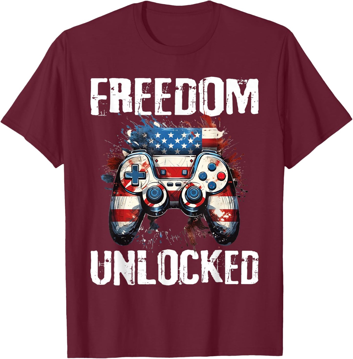 Gamer 4th Of July Freedom Unlocked Video Games Boys Teens T-Shirt - T-Shirt | Maroon