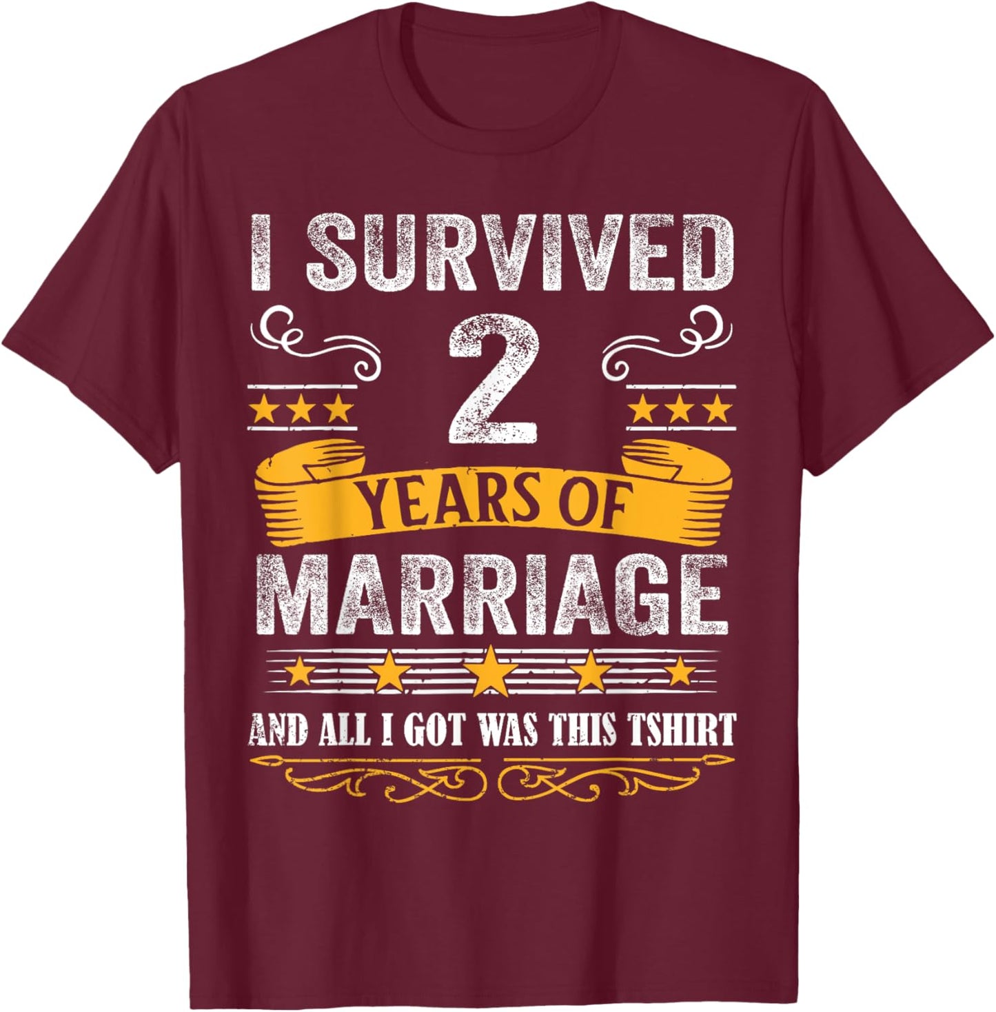 2nd Wedding Anniversary shirt Couples Husband Wife 2 Years T-Shirt - T-Shirt | Maroon