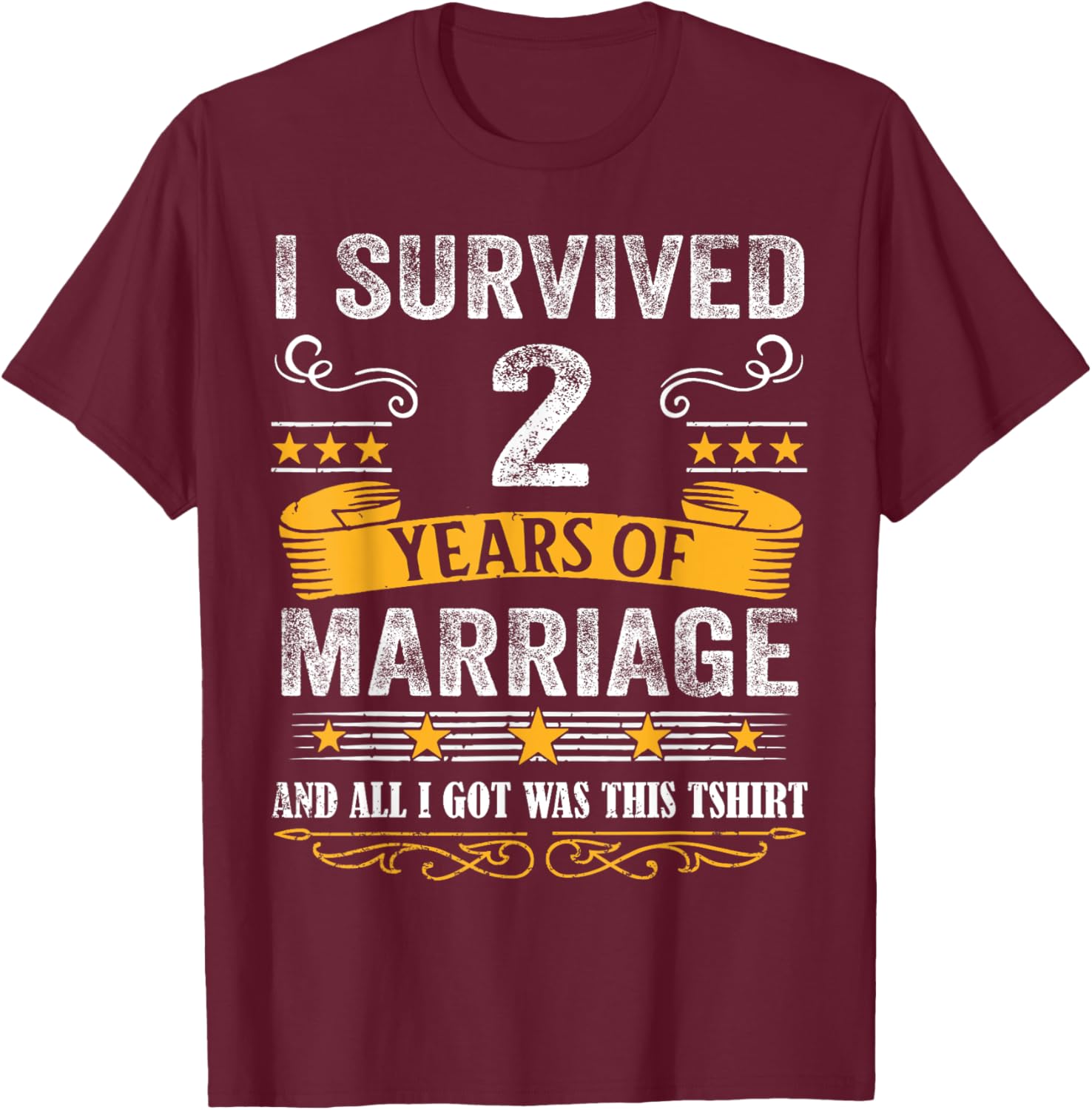 2nd Wedding Anniversary shirt Couples Husband Wife 2 Years T-Shirt - T-Shirt | Maroon