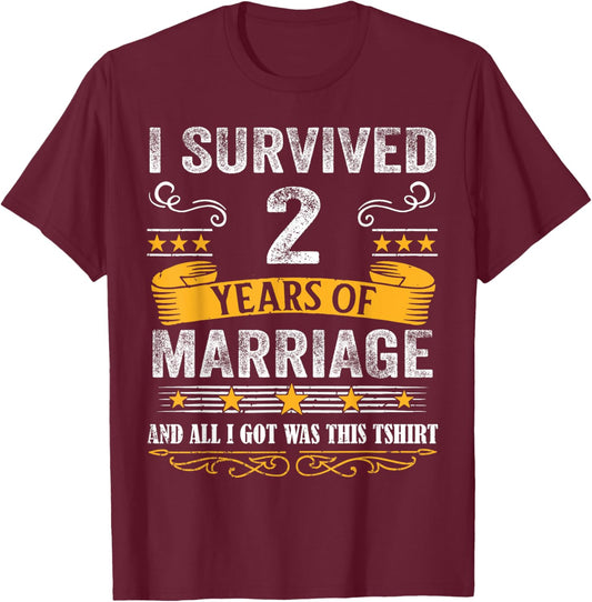 2nd Wedding Anniversary shirt Couples Husband Wife 2 Years T-Shirt - T-Shirt | Maroon
