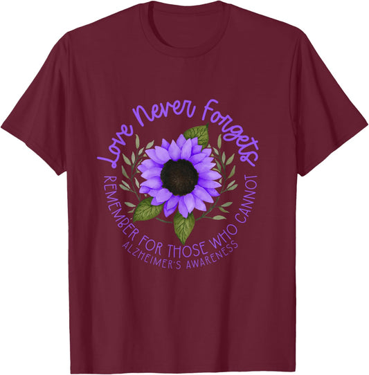 Alzheimer Awareness Purple Sunflower Small T-Shirt - T-Shirt | Maroon