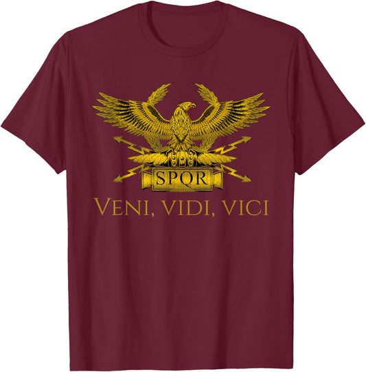 Ancient Roman Legion Eagle - Julius Caesar - Veni Vidi Vici T-Shirt - T-Shirt | Maroon