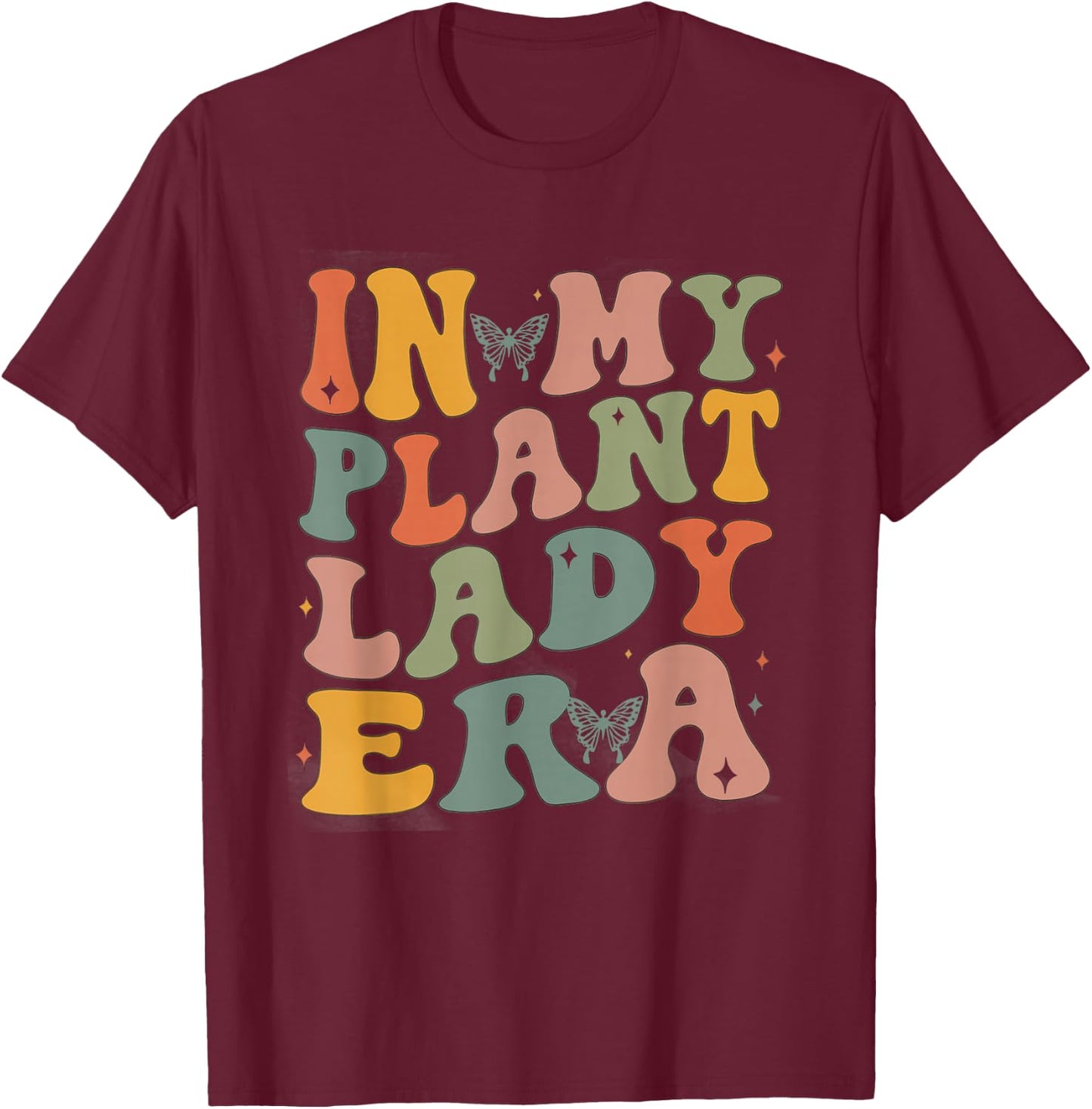 Retro Groovy in My Plant Lady Era Xmas Gardening Plant Mom T-Shirt - T-Shirt | Maroon