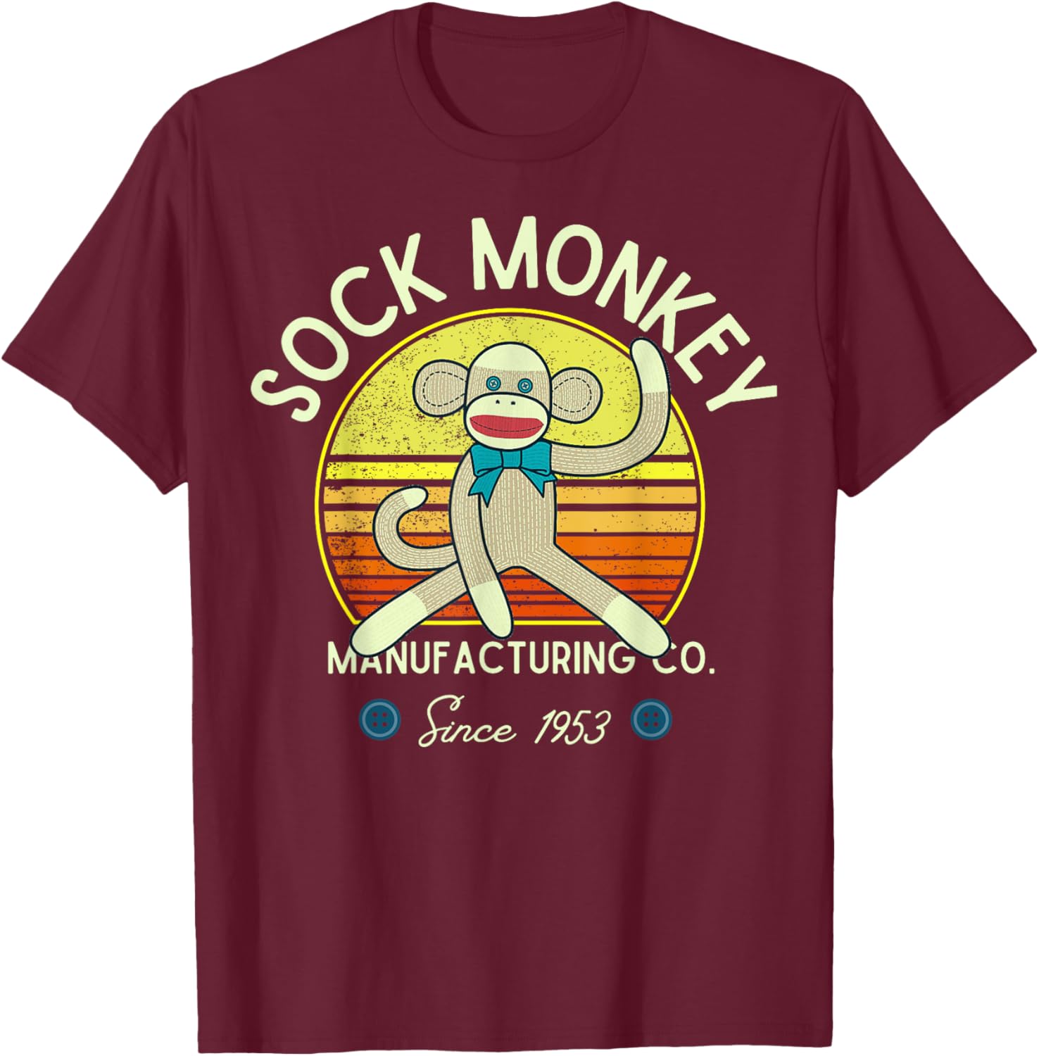 Sock Monkey Manufacturing Co. Retro Vintage Sock Monkeys T-Shirt - T-Shirt | Maroon