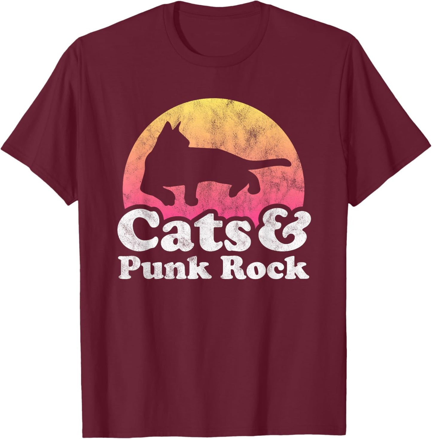 Cats and Punk Rock Men's or Women's Cat T-Shirt - T-Shirt | Maroon