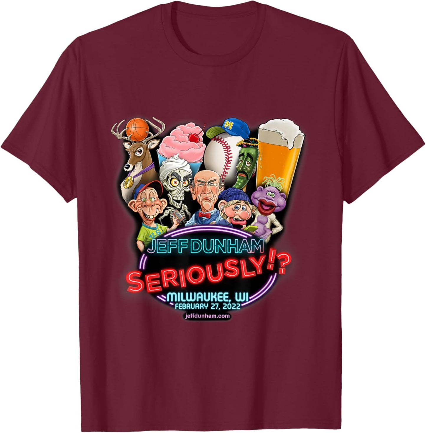 Jeff Dunham Milwaukee, WI T-Shirt - T-Shirt | Maroon