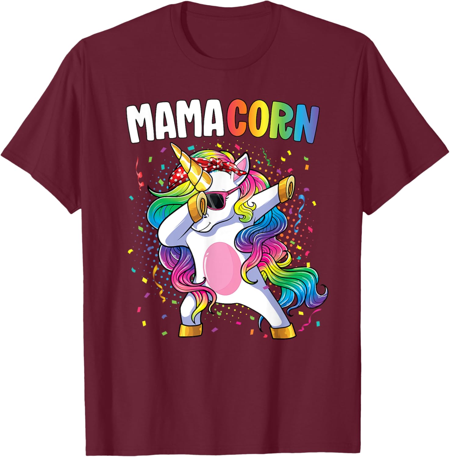 Mamacorn Women Unicorn Birthday Party Dabbing Unicorn Mom T-Shirt - T-Shirt | Maroon