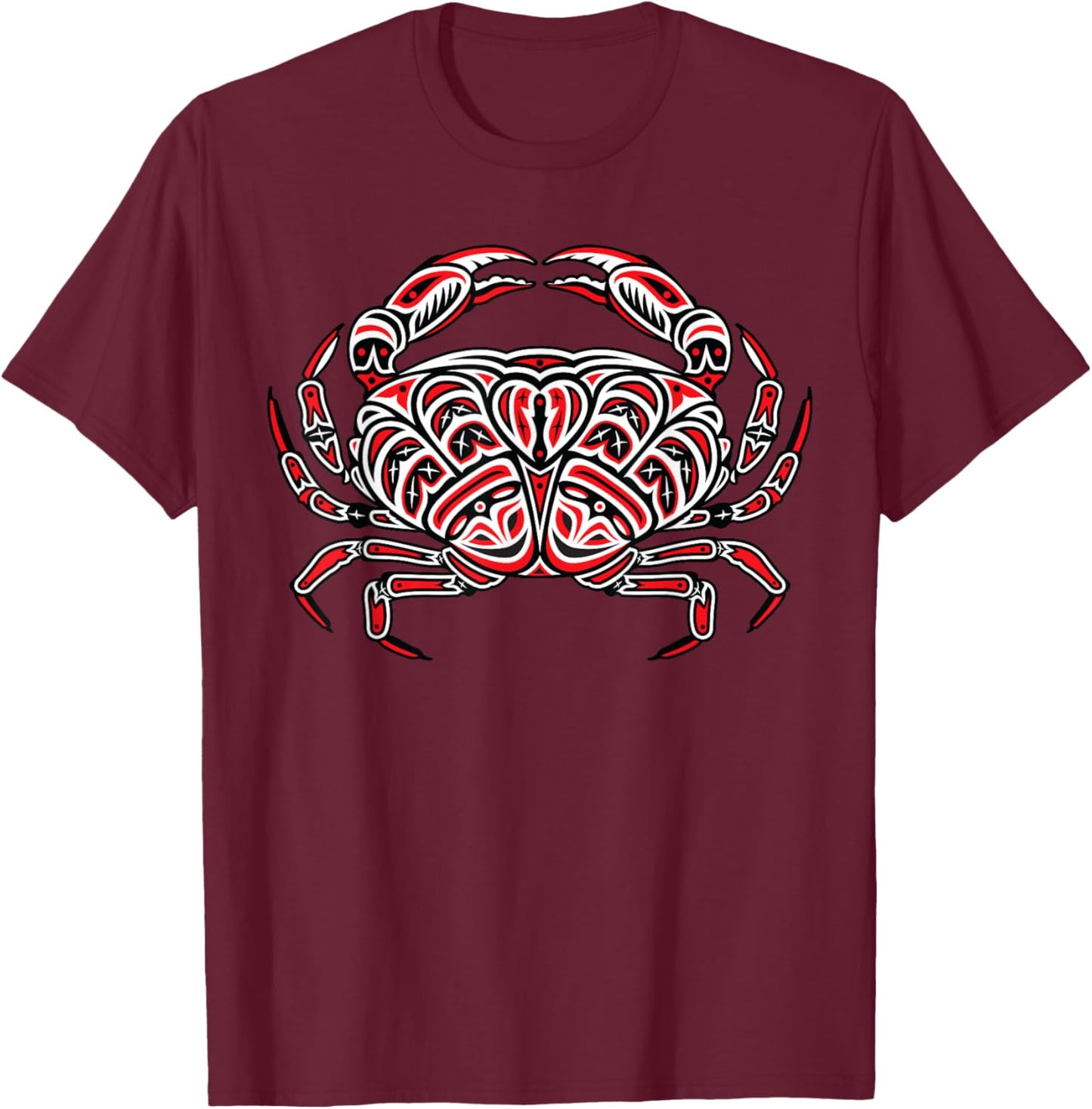 Dungeness Crab Fisherman Northwest Art Native American T-Shirt - T-Shirt | Maroon