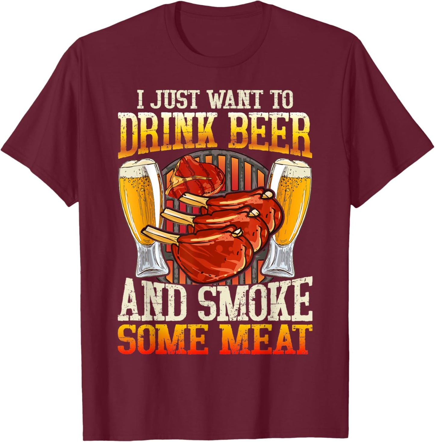 Beer Drinking Meat Smoking BBQ Grill Lover Pit Master Smoke T-Shirt - T-Shirt | Maroon