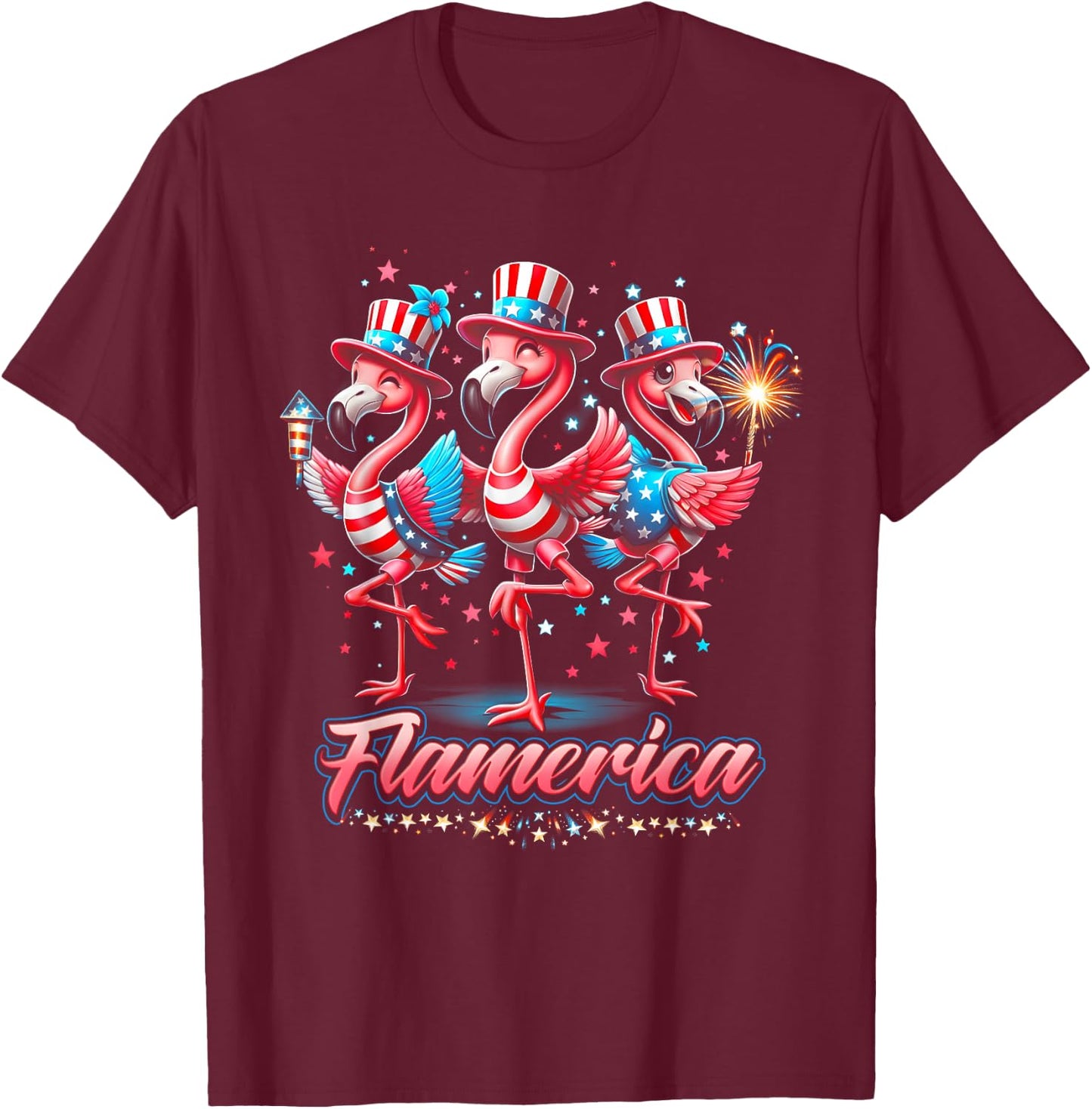 Flamingo 4Th Of July Patriotic USA Independence Flamerica Women Men T-Shirt - T-Shirt | Maroon