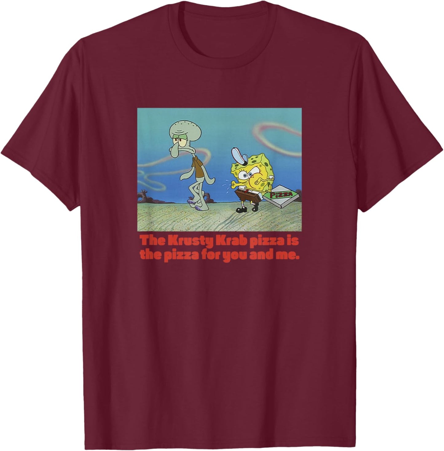 Spongebob Squarepants Spongebob Squidward Pizza T-Shirt - T-Shirt | Maroon