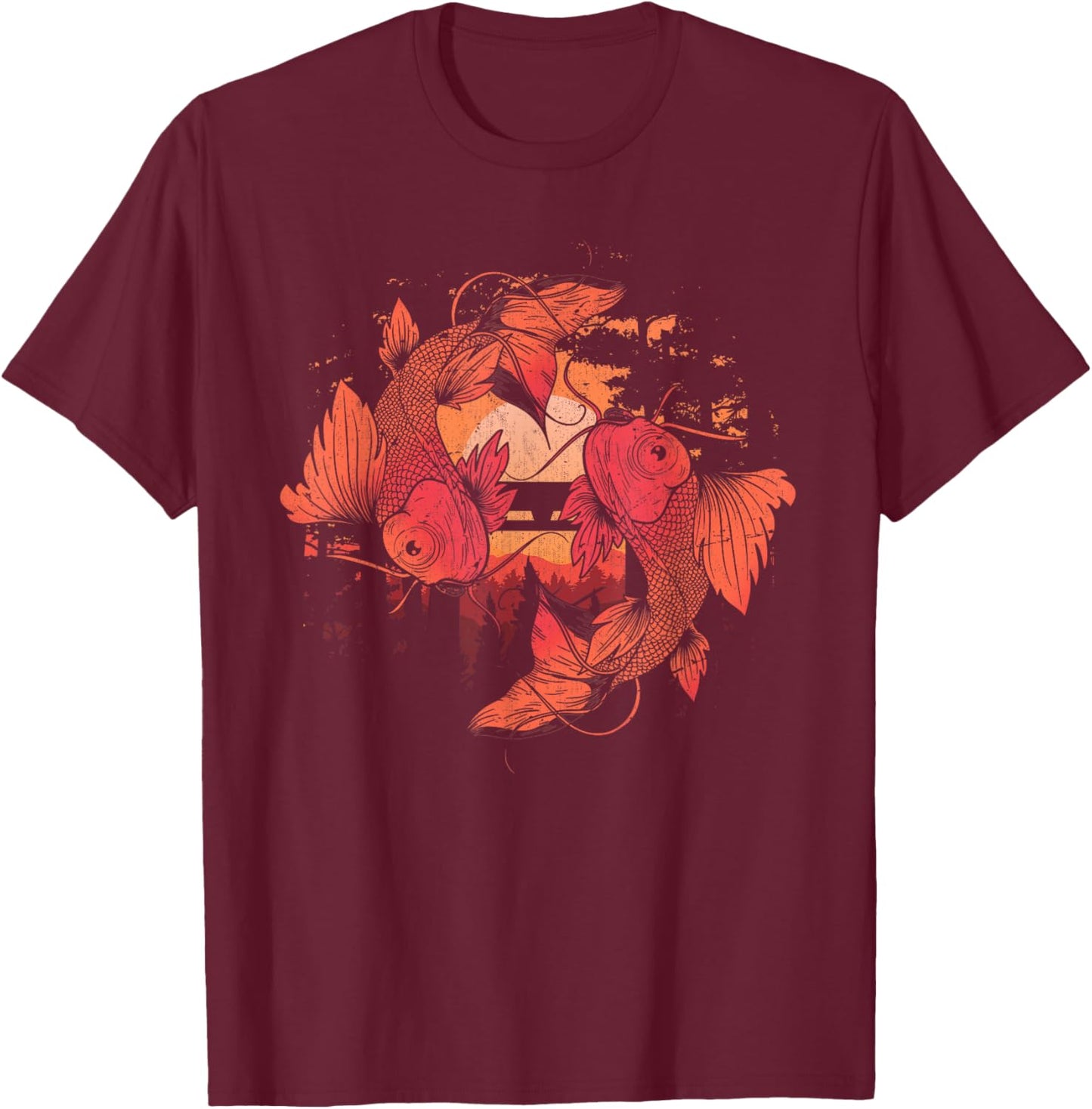 Asian Culture Koi Fish Japanese Taisho Sanke Koi Carp T-Shirt - T-Shirt | Maroon