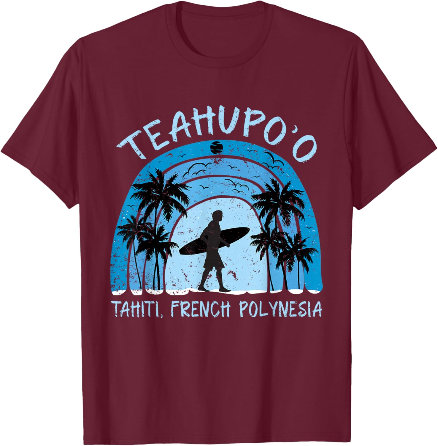 Teahupoo Shirt Surf French Polynesia Tahiti Surfing T-Shirt - T-Shirt | Maroon