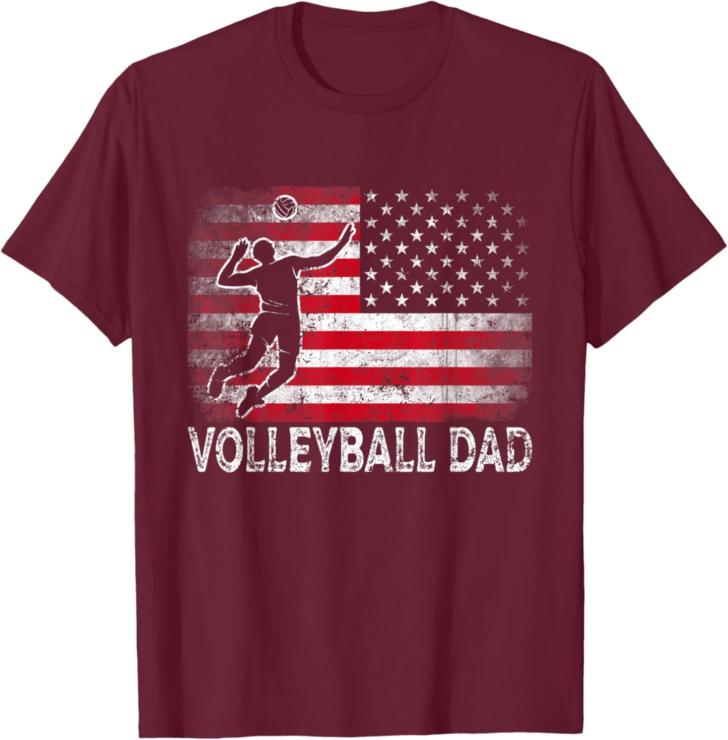 Volleyball Dad Vintage American Flag Retro Father's Day T-Shirt - T-Shirt | Maroon