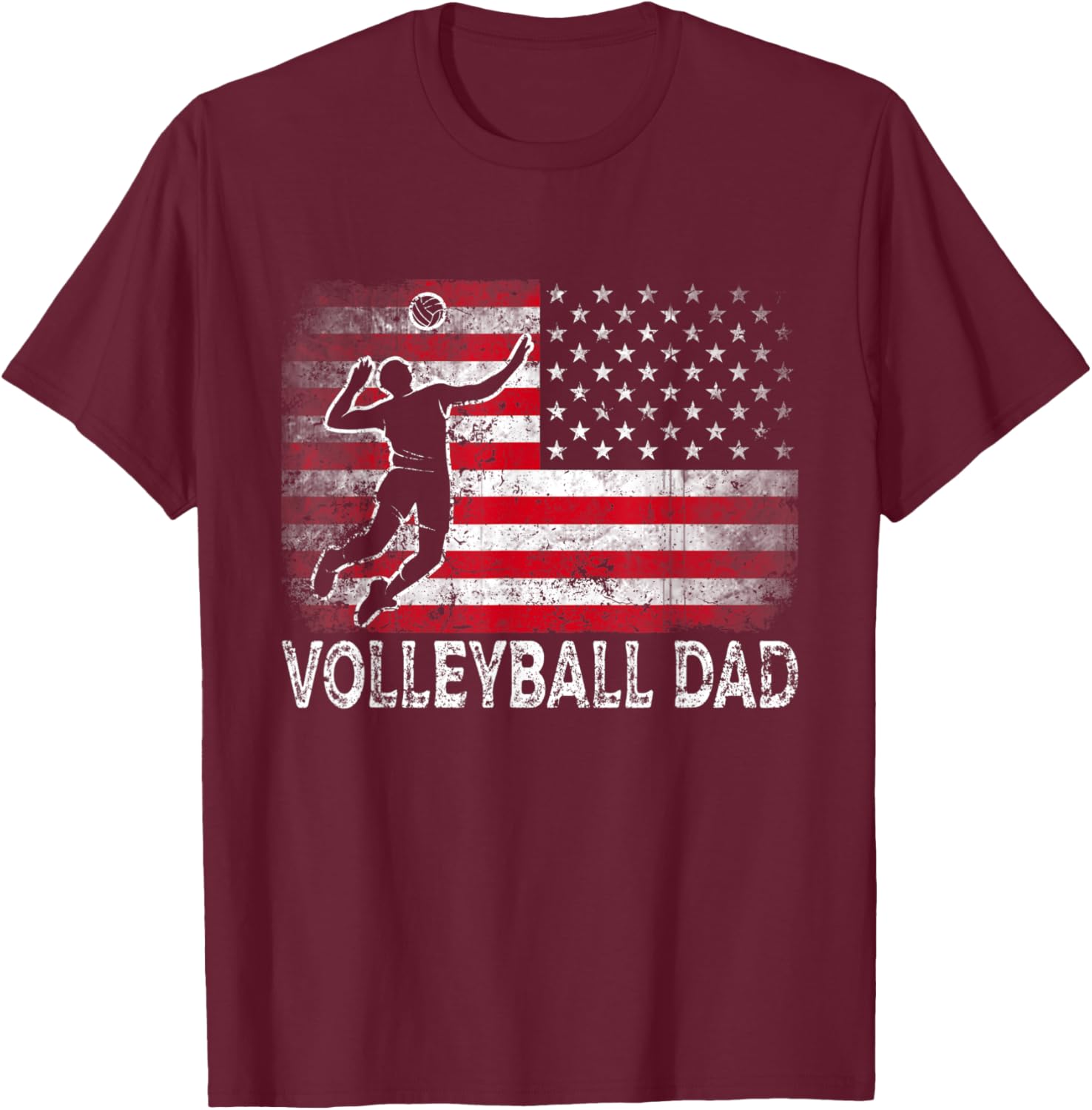 Volleyball Dad Vintage American Flag Retro Father's Day T-Shirt - T-Shirt | Maroon