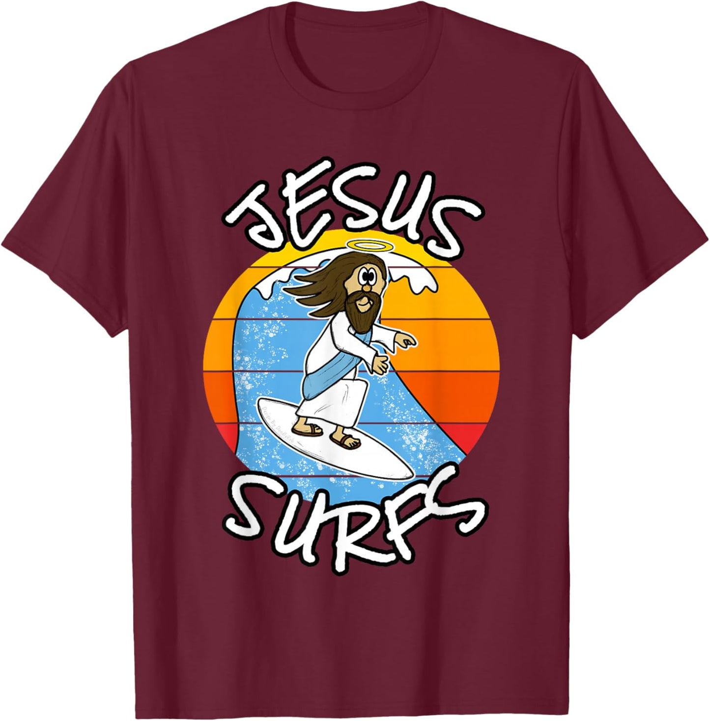Jesus Surfs, Christian Surfer, Funny Church T-Shirt - T-Shirt | Maroon