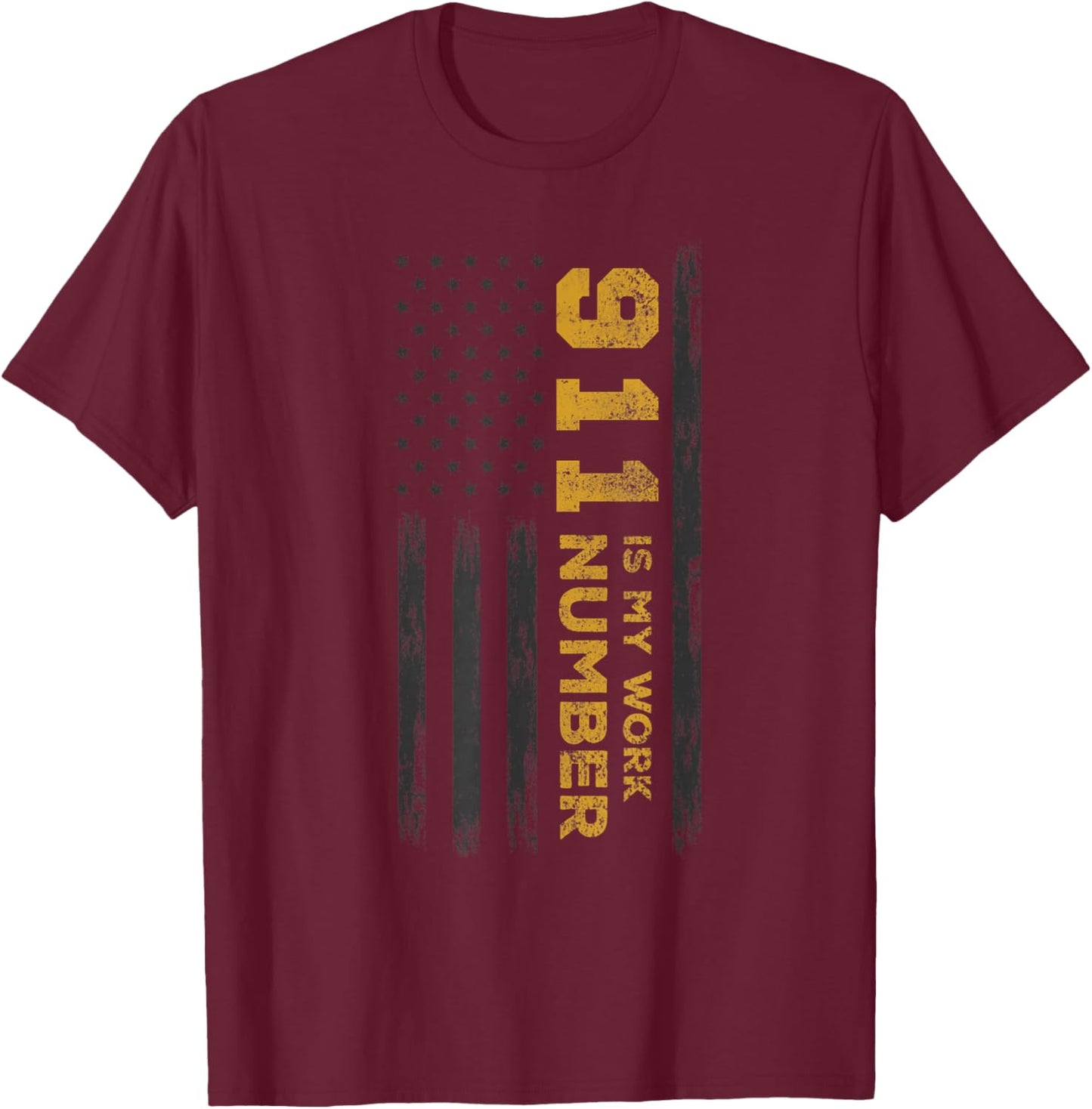 EMS I Police or Thin Yellow Line for 911 is my Work Number T-Shirt - T-Shirt | Maroon