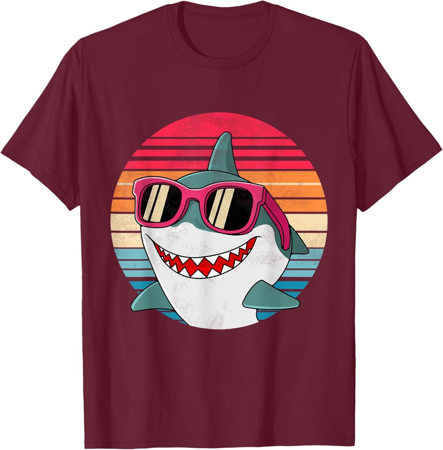 Retro Shark Art Women Men Sunglasses 70s 80s 90s Funny Shark T-Shirt - T-Shirt | Maroon