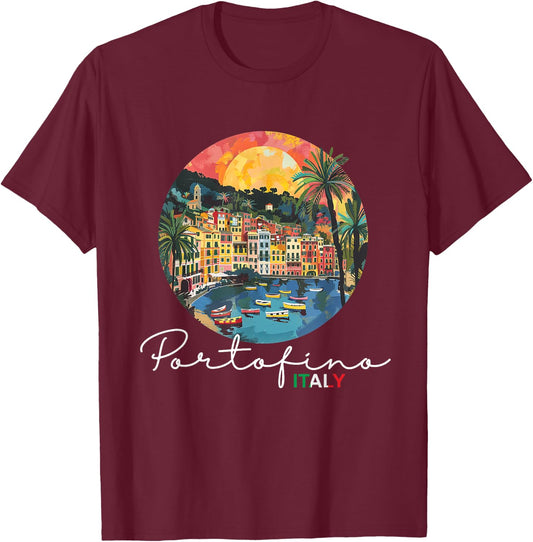 Italy Portofino Painting Souvenir / Portofino T-Shirt - T-Shirt | Maroon