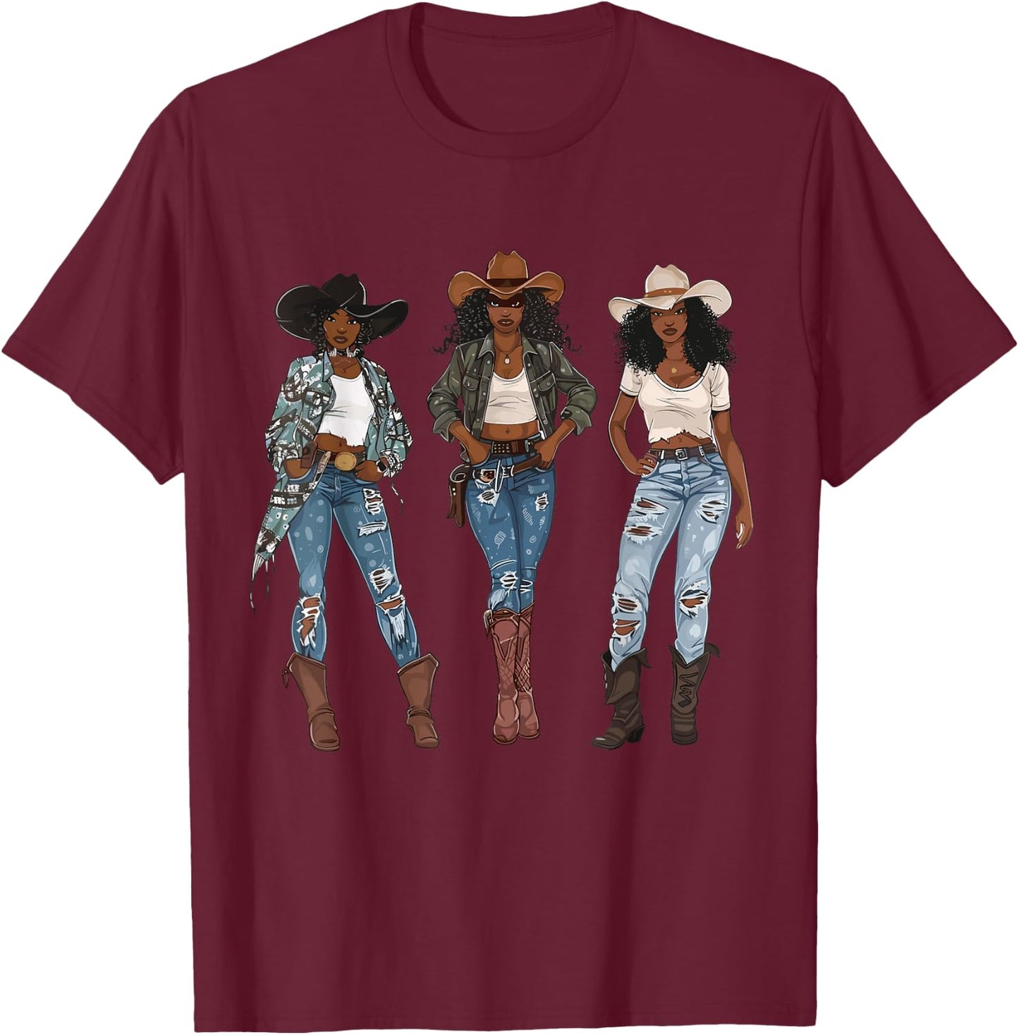Black African American Cowgirl Western Country Texas Rodeo T-Shirt - T-Shirt | Maroon