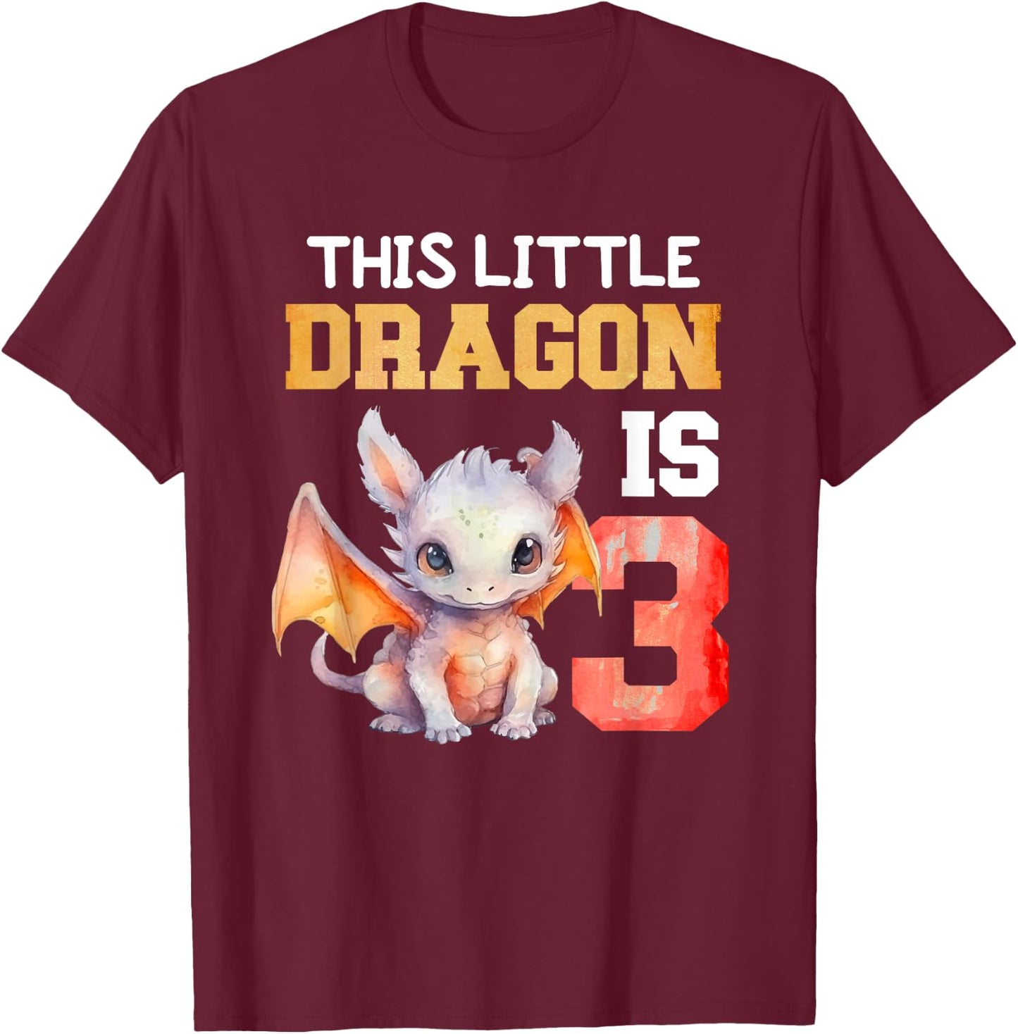 This Little Dragon is 3 Year Old Birthday Dragon 3rd Girl T-Shirt - T-Shirt | Maroon